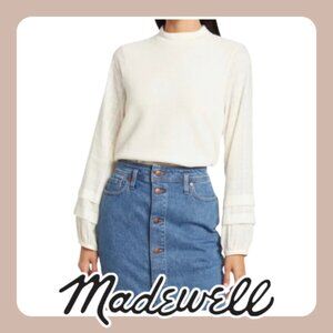 Madewell | White Weavemix Mockneck Bubble- Sleeve Top